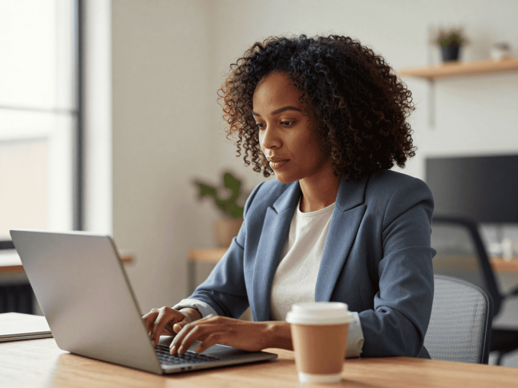 Healthcare professional using OCR technology on laptop for homecare documentation.