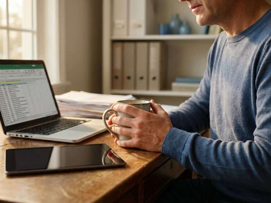 Healthcare professional reviewing home health data on laptop and tablet.