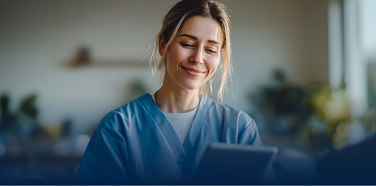 Healthcare professional engaging with digital education content.