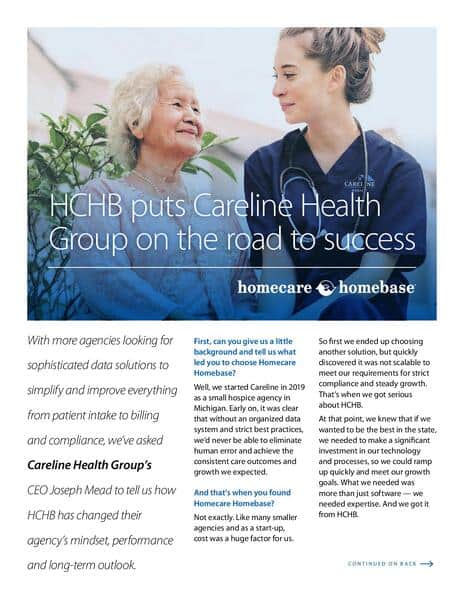 Careline Health Group nurse with elderly patient, promoting homecare solutions.
