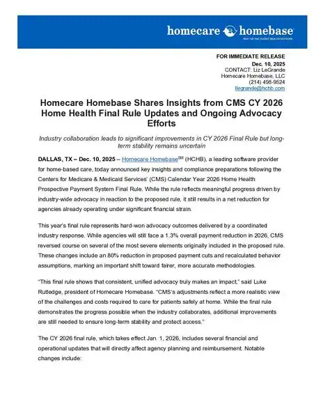 CMS CY 2026 Final Rule and Advocacy Efforts.