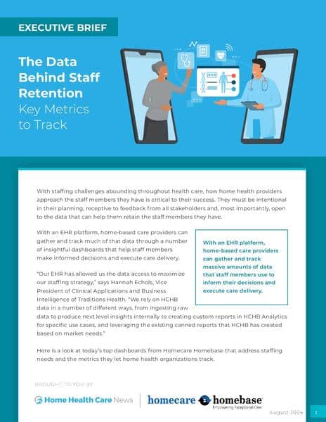 Staff retention data and key metrics for home health care providers.