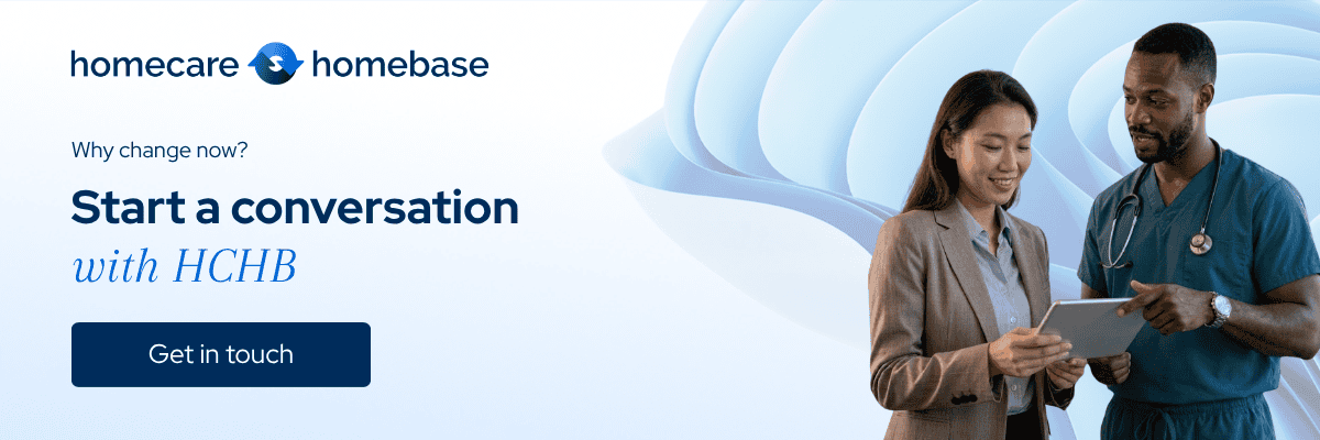 Homecare Homebase invitation to start a conversation, with a Get in touch button.